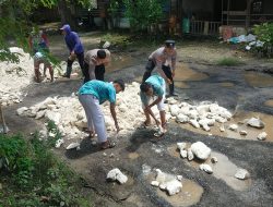 Sinergi Polsek Laren dan Warga Gotong Royong Perbaiki Jalan Rusak di Desa Gampangsejati
