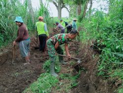 Babinsa Karang Gondang Bersama Warga Gotong Royong Bersihkan Jalan Akses Lahan Pertanian