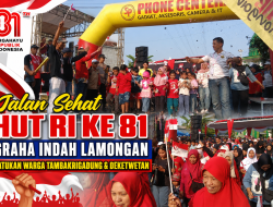 Semarak HUT RI ke 81 Dua Kecamatn Tikung dan Deket Gabung Dalam Jalan Sehat Ceria