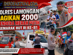 Polres Lamongan Bagikan 2000 Bendera Merah Putih Semarakkan HUT RI  Kemerdekaan ke 81